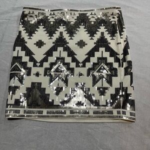 Express Geometric Sequin Mini Skirt in Black and Silver